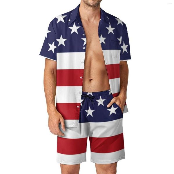 Herren Trailsuits USA Flagge Print Männer Sets American Stars and Stripes Casual Shorts Vacation Shirt Set Sommer Trendy Custom Anzug Kurzarm