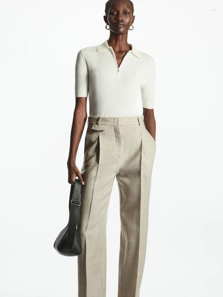 Polos da donna CS2023 Summer Fashion Black Slim Cotton Cotton Blended Shorte Shorted Zipping Polo Shirt White White