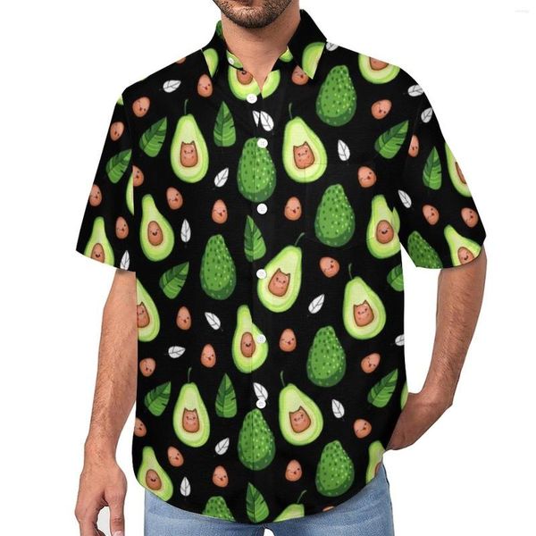 Camisas casuais masculinas Kawaii Avocado Praia Camisa de frutas verdes impressão havaí homem harajuku blusas de manga curta top plus size 4xl