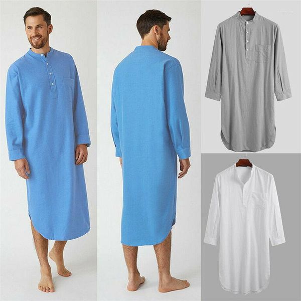 Abbigliamento etnico in cotone islamico uomini lunghi camicia da notte da notte a un pezzo grande accappatoio abita