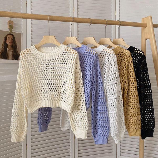 Suéteres femininos Design escavado suéter curto para mulheres Slim Fit Fit