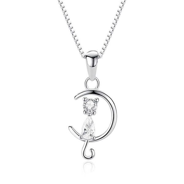 Simple Pure Pure Silver S925 Moon Cat Necklace Sweet Clavicle Chain Clavicle Chain Simple Jewelry's New Women's New Product