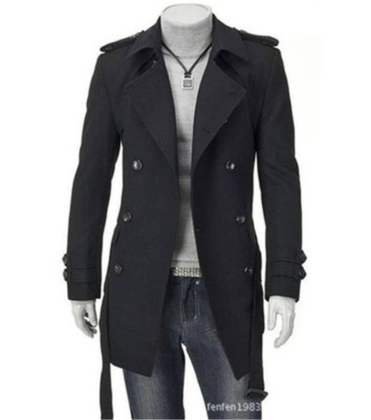 Erkek trençkotları erkeklerin ceketleri çift müfreze tokası giyim erkekler uzun ceket kemer çift göğüslü trençkot ceket siyah gri m-3xl 230812