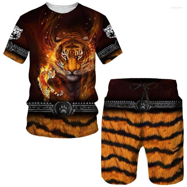 Trechsuits masculinos Summer Tracksuit Tiger 3D Imprimir shorts de camisetas