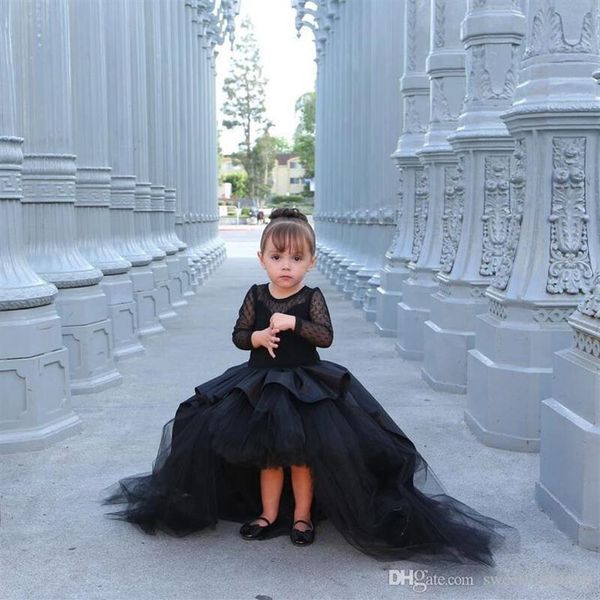 Schwarze Blumenmädchen Kleider hohe niedrige süße Prinzessin Girls Festzugskleider für Kleinkind Geburtstagsfeier Gown2979