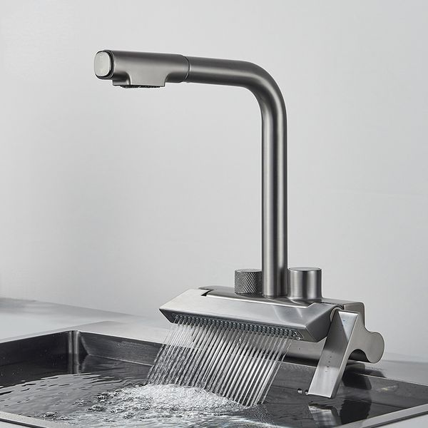 Torneira de cozinha Cachoeira de chuva Puxe o misturador digital de um único misturador HotCold Water Tap Tap