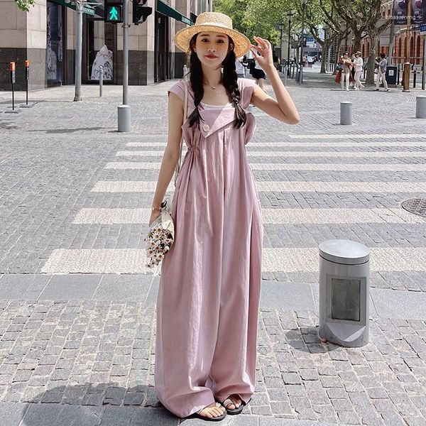 Frauenhose rosa lila Weitbeingurt 2023 Sommer Frauen eleganter koreanischer Stil Lose lässige Hose Overall weiblich K138