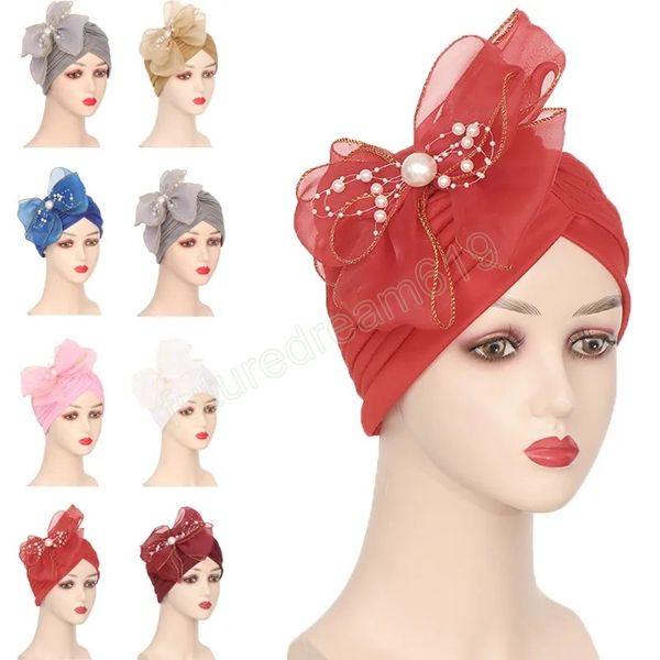 African Headtie Big Flower Turbante Connet per donne Hijab Muslim Hijab Caps Chemio Capillini per la festa di matrimonio Mujer