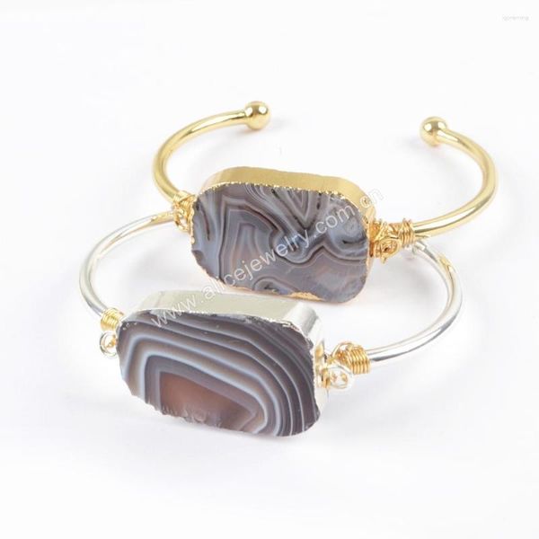 Bracciale 1pcs Stone naturale Botswana Agata di alta qualità Oro Bracciale per avvolgimento in filo per le donne Fantastici BEGLIE BOHO all'ingrosso