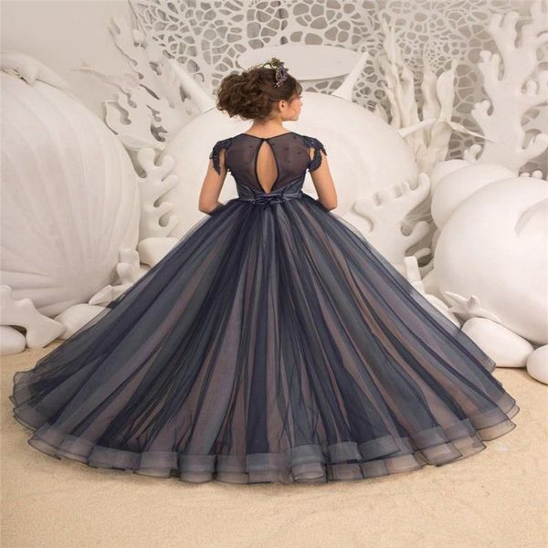 Girl Dresses Elegant Black Lace Sleeveveless Tulle Flower for Weedings Abito da ballo Girl First Communion Pageant Party