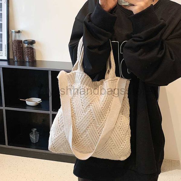 Сумки для плеча черная вязаная вязаная сумка для косяки сумки на плечах для женщины 2023 Het Bag Bag Y2K Shopper Eco Bag Корейский стиль ежедневно