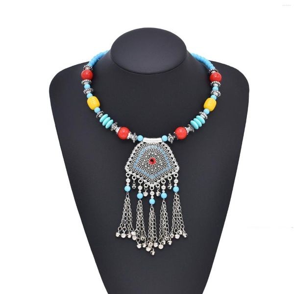 Colares pendentes estilo boêmio de contas coloridas redondas colar de metal redonda de joalheria feminina cigana presentes