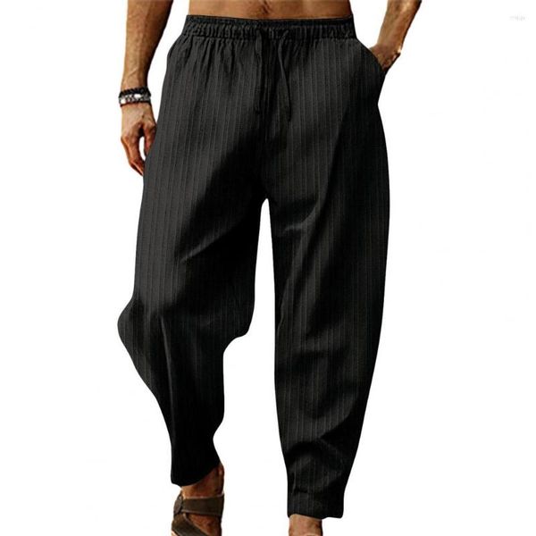 Pantaloni da uomo pantaloni comodi pantaloni a gamba larga elastica in tessuto morbido in tessuto traspirato design a strisce per il tempo libero sportivo