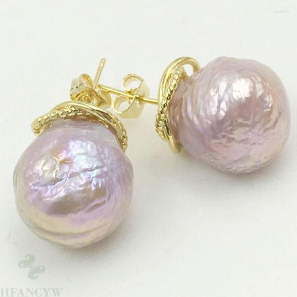 Dangle Ohrringe 13-15mm lila Barock Perle 18k Ohrstolf DIY Südsee Violett Naturmangel