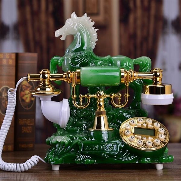 Telephones Green Resin Horse Fisse Telefono Pulsante fisso Pulsante Telefono antico con suoneria elettronica ID chiamante per la decorazione della casa 230812