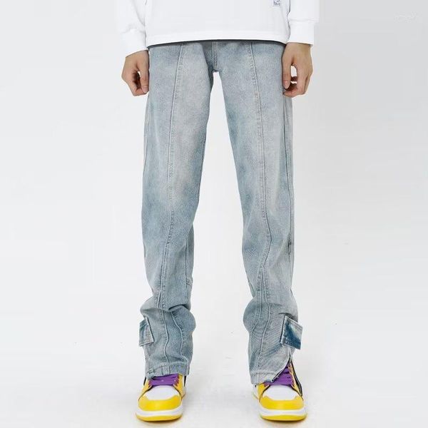 Herren Jeans Trendy Denim Cargo Hosen Hip Hop Streetwear Skateboard Mode Spleißschlitz Full Button Baggy Männer 5086