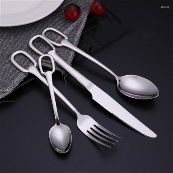 Geschirrsets 1 Stück 304 Edelstahl Silber Hanging Besteck Set Steak Messer Fork Löffel Griff tragbares Goldgeschirr warf