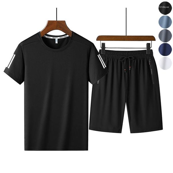 Tracce maschili da uomo setmoon l-8xl maschi sport set plus size 2 pezzi a maniche corte top materiale ghiaccio di alta qualità da donna in corsa di alta qualità