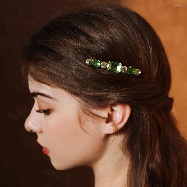 Cabeças de cabeça Vintage Crystal Green Hairpin Moda coreana Jóias femininas geométricas strass geométricas