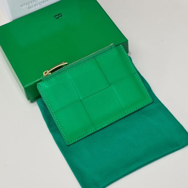 Portamonete in vera pelle di design 5A Porta carte di credito di moda unisex di marca di lusso Mini Portamonete con cerniera Minimalismo 2023 Nuovo Nero Verde