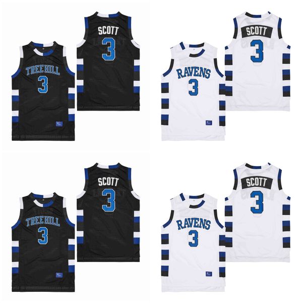 Sl Lucas Scott #3 One Tree Hill Ravens Movie College Basketball Jersey White Black Size S-XXL