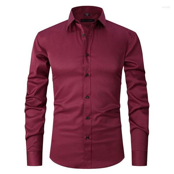 Camicie casual maschile 2023 camicia elastica di moda lunga -cross -croce -corder top borg snide pollice di colore puro