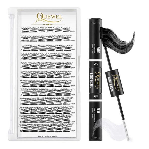 Ложные ресники Quewel Lashes Clusters 72 PCS DIY ESHELASH S КОМПЛЕКТ И ГРЕЙТИ Водопроницаемые длинные клейки для длинных клейков набор 230812