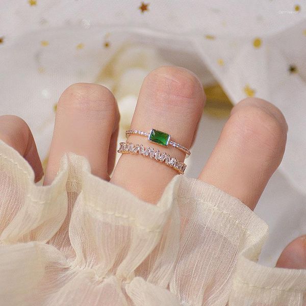 Clusterringe zarte quadratische Emerald Micro -Set Diamant Roségold Doppelte Open Ring für Frauen Vintage Luxus Zirkon trendy Schmuckgeschenke