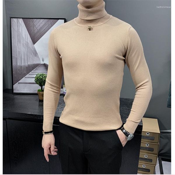 Herrenpullover 2024 Brand Kleidung Mode Slim Fit Quality Strickhemden/männliche Freizeit reine Farbe Hochkragen Halten Sie warmen Pullover S-3xl