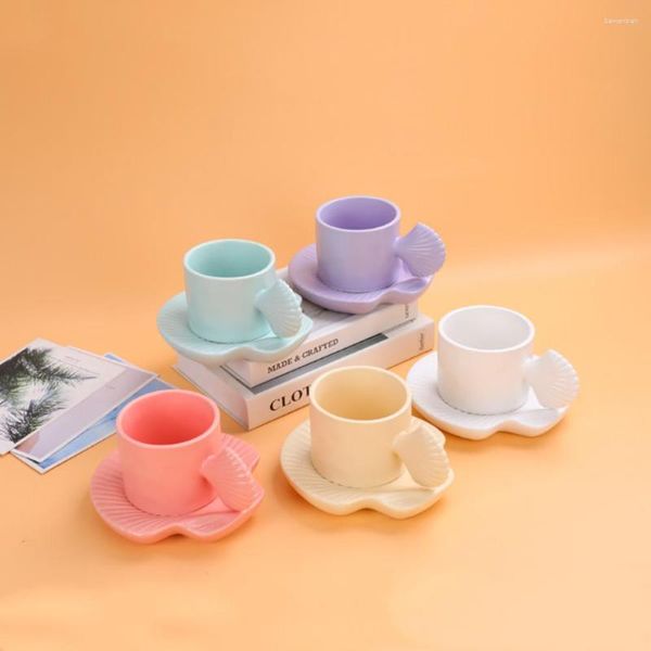 Tassen 465ml Frühstück Milk Tea Tasse und Tafel Set Shell Keramik Kaffee Europäische Bürodame Dame Getränke Geschenk CM06