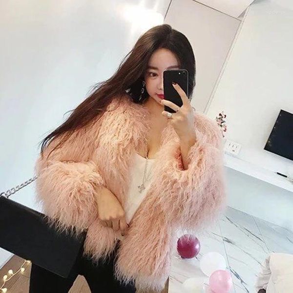 Kadınlar Kürk Gevşek Fiting Flock Hardigan Sonbahar Sahası Seri Renk Yaka Ladies Coat T67