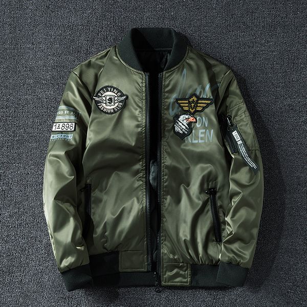 Giacche da uomo giacca bomber inverno uomini giacca pilota militare badge a doppio lato indossare moto giacca autunno giovane uomo abbigliamento tasca