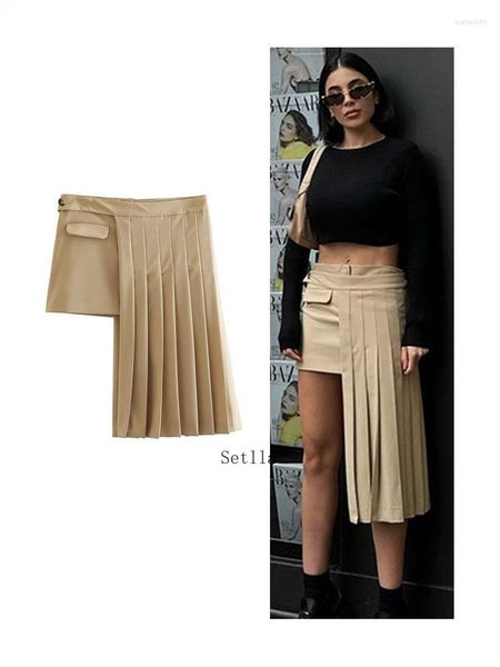 Gonne donne pieghettate asimmetriche Solid Slim High High Pulsante Short Female Skirt 2023 Fashion primavera estate per donna