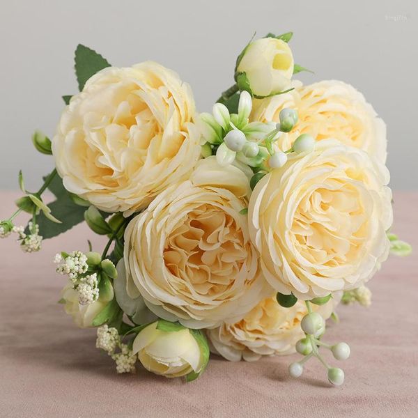 Декоративные цветы Высококачественный большой букет фальшивый цветочный шелк шелк пион искусственная роза Свадьба дома DIY Декор 5 персидских роз