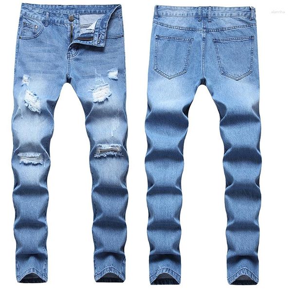 Jeans da uomo jeans blu denim dritto estate autunno marea buca di marca rovinata uomo tendenza retrò giapponese lavata taglie taglie pantaloni casual