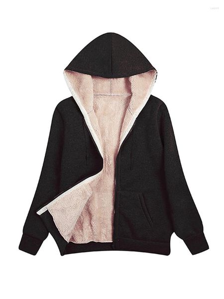 Moletons femininos feminino sherpa lã de lã forrada com capuz comprido com calça de manga comprida grossa com bolso de pocket casual cutelo sólido