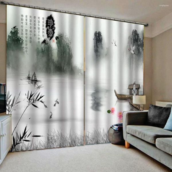 Cortina cortina chinesa Blackout 3D para tecido de quarto da sala