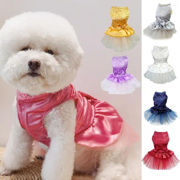 Vestido de pet de vestuário de cachorro colar de strô brilhante colarinho macio confortável e atraente para a decoração de princesa de malha transparente de malha