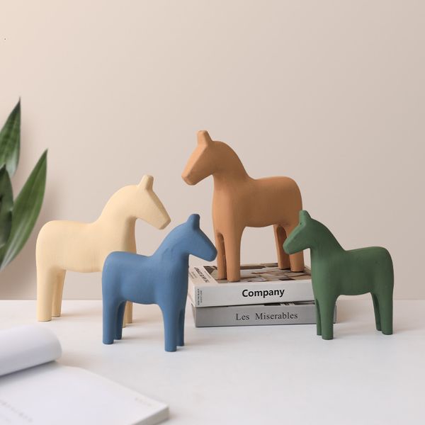 Objetos decorativos Figuras Morandi Wooden Horse Sculpture Wedding Decoration Crafts Home Toys Fotas para 230812