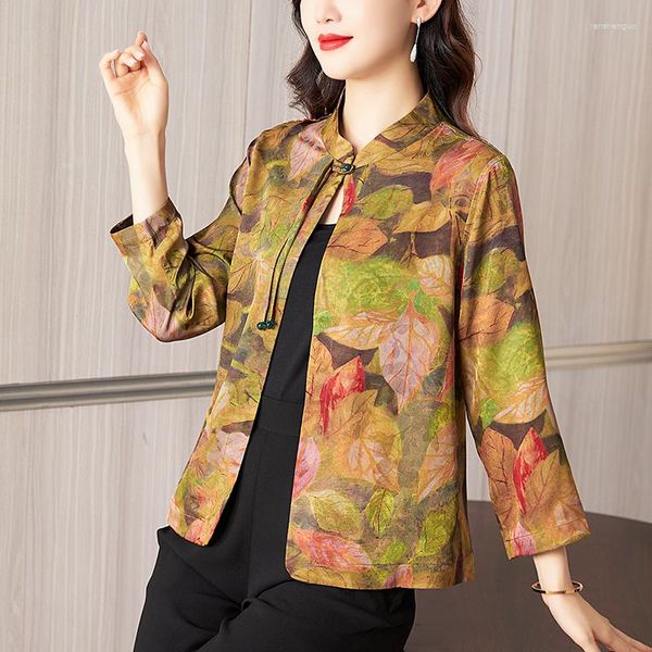 Damenjacken 2023 Sommer- und Herbst Chinesische Kurzurlaubs -Outwear doppelseitiger Seidenmantel von Cardigan Seidenmantel