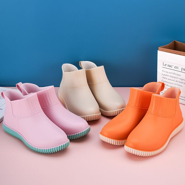 Stiefel Trend Regenstiefel Frauen Slip-On-Frauen Regen nicht rutscher wasserdichtes Knöchel Regenstiefelinneninneninneninneninnen-Heimarbeit Kurzer Botas Mujer Schuhe 230812