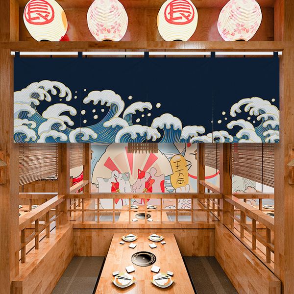 Cortinas puras cortinas horizontais japonesas Padrão de onda marítima porta de restaurante barra de mesa de barra partição 230812