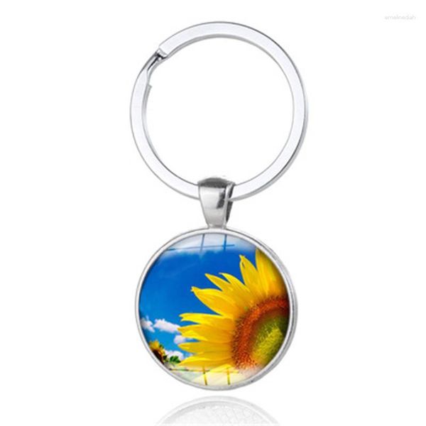 Schlüsselanhänger Europa und Amerika Retro Sunflower Time Plated Keychain -Zubehör plattiert