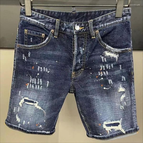 Jeans masculino Splash tinta arranhada Moda Ripped Fashion Shorts D080#