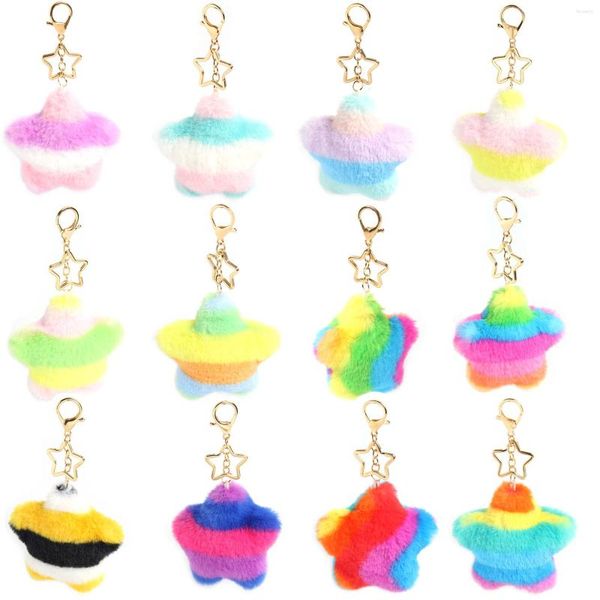 Schlüsselanhänger Star Frauen Pom Pom Pom Faux Rex Pelz Ball Key Ketten Mädchen Schultasche Hang Car Ring Anhänger