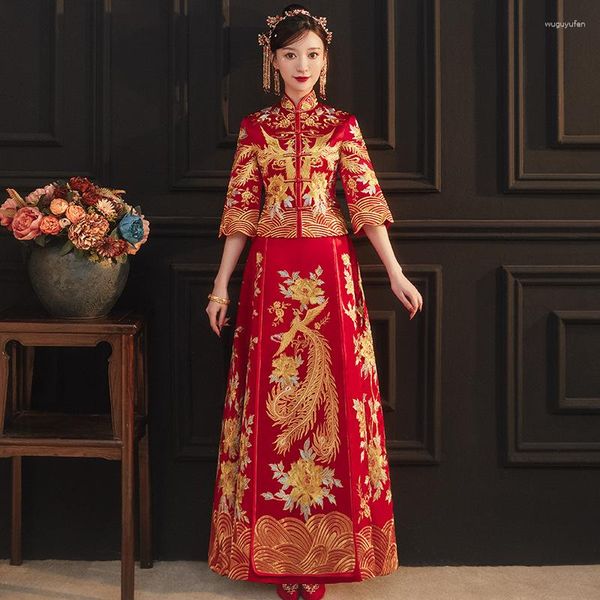 Abbigliamento etnico yourqipao xiuhe sposa 2023 abito da sposa antico cinese tradizionale ricamato da Hanfu Cheongsam Set