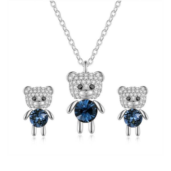 Nuovo S925 Sterling Silver Fashion Crystal Crystal Bear Bambola Crystal Bambola per le orecchie della catena delle clavicoli Ciondolo