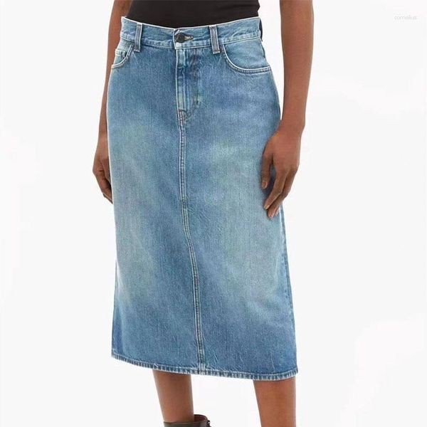 Юбки женский прямой цилиндр Slim Fit High Taistrall Back Jeans Юбка универсальное похудение модные бренды лето