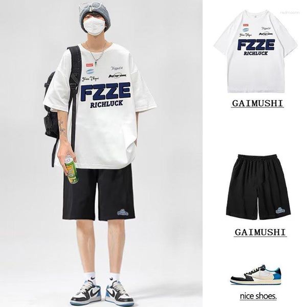 Мужские спортивные костюмы для хлопчатобумажного костюма летние корейские шорты футболки с 2 частями модная спортивная одежда белая топ брюки