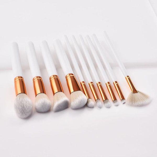 Make -up Pinsel 10 Stück Weiß goldener Griff kosmetische Lidschatten Lose Pulver Smudge Werkzeugversorgungen